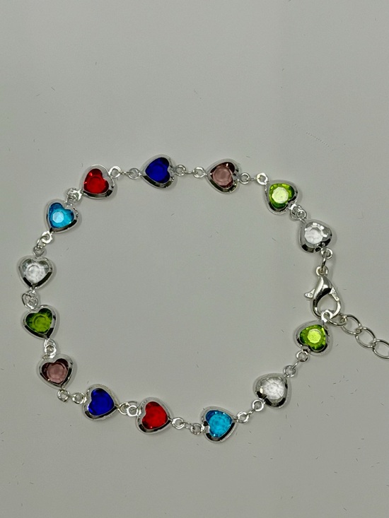 Jewelry - Multi-Color Heart Crystal Bracelet - Stainless Steel